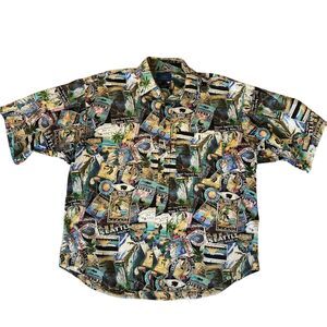 Pendleton Lobo Hawaiian‎ Surf Ex-Beatles Paul McCartney Stamps Shirt L Made USA